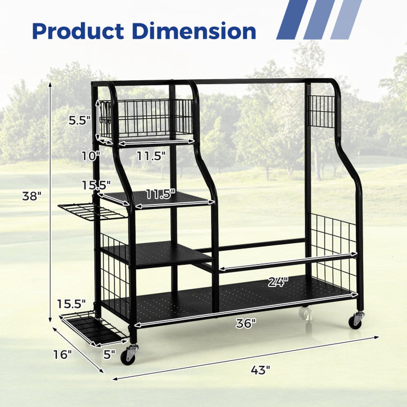 Golf Bag Organizer for 2 Golf Bags with Golf Clubs Rack and Lockable Wheels