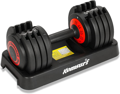 Adjustable Dumbbell, 25/55 Lb Single Dumbbell for Men and Women with Weight Dial Function, Fast Adjust Weight by Rotating Handle, Black Dumbbell with Tray Suitable for Strength Training